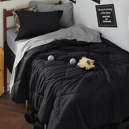 Bedsure Black Twin XL Comforter Set - 5 Pieces Reversible Black Bed Set Twin XL with Comforters, Sheets, Pillowcase & Sham, Black Bedding Set for College