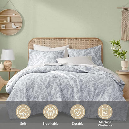 Codi Gray Floral Comforter Set Twin Size, Botanical Bedding Sets | Unique Reversible Design, Lightweight, Better for Spring and Summer | Leaf Print 3 Pieces