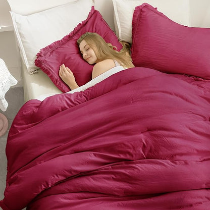 Andency Burgundy Red Tassel Comforter Set Twin(68x90Inch), 2 Pieces(1 boho Comforter, 1 Pillowcase) Farmhouse Shabby Chic Comforter Set, Soft Microfiber Lightweight Fringe Bedding Comforter Set