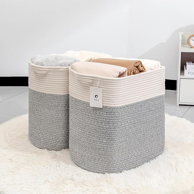 Hamper Toy Storage Collapsible Laundry Bin, Medium Fabric Organizer, 2pack - Silver Gray