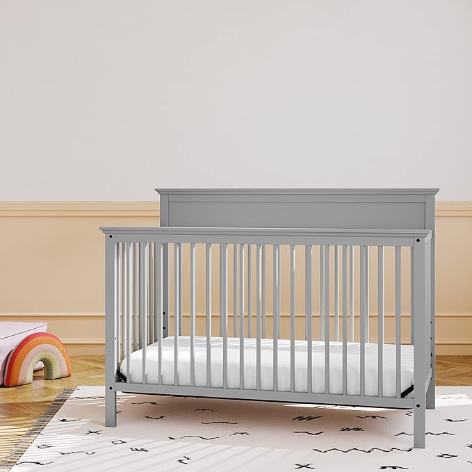 Storkcraft Carmel 5-in-1 Convertible Crib (Pebble Gray) - GREENGUARD Gold Certified, Converts to Toddler Bed & Full-Size Bed, Fits Standard Full-Size Crib Mattress, 4 Adjustable Mattress Heights