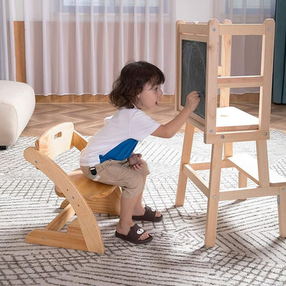 HOUCHCIS Toddler Chair, Wooden Toddler Chair for Kids, Adjustable Kids Chairs for Toddlers, Toddler Chairs and Small Chair, Kids Chair (Wooden)