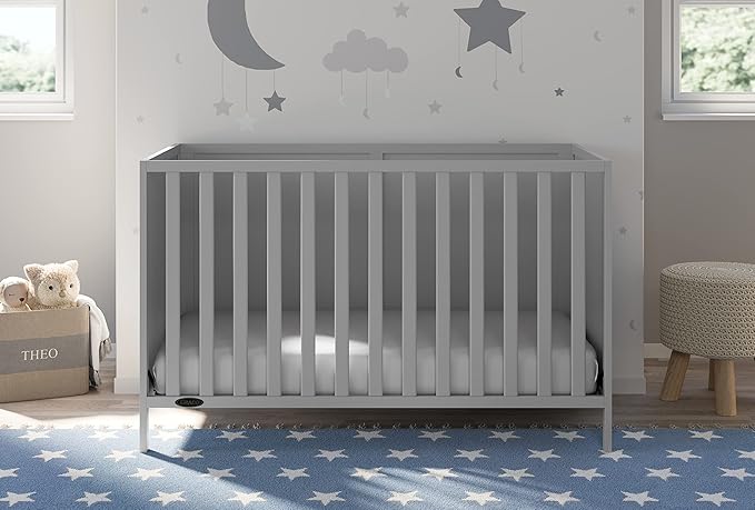 Graco Theo 3-in-1 Convertible Crib (Pebble Gray) - GREENGUARD Gold Certified, Converts to Toddler Bed & Daybed, Fits Standard Full-Size Crib Mattress, 4 Adjustable Mattress Heights