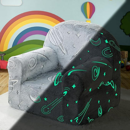 Toddler Chair Kids Plush Chair Sherpa Kids Chairs, Toddler Couch Bean Bag Chairs for Kids Gaming Chair for Kids Glow in The Dark,Starry Sky Grey