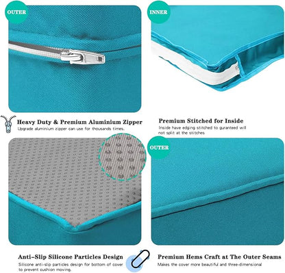 ClawsCover 7Pack Outdoor Seat and Back Cushions Replacement Covers Fits for 4-Seater 4Pieces Wicker Rattan Patio Conversation Set Sectional Couch Chair Furniture,Turquoise-Include Cover Only