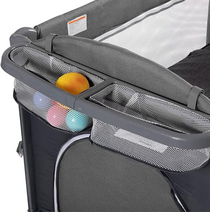 5 in 1 Baby Crib,Baby Bassinet, Bedside Cribs, Pack and Play with Bassinet and Changing Table, Portable Travel Baby Playpen with Bassinet Toys & Music Box,Mattress for Girl Boy Infant Newborn (Grey)
