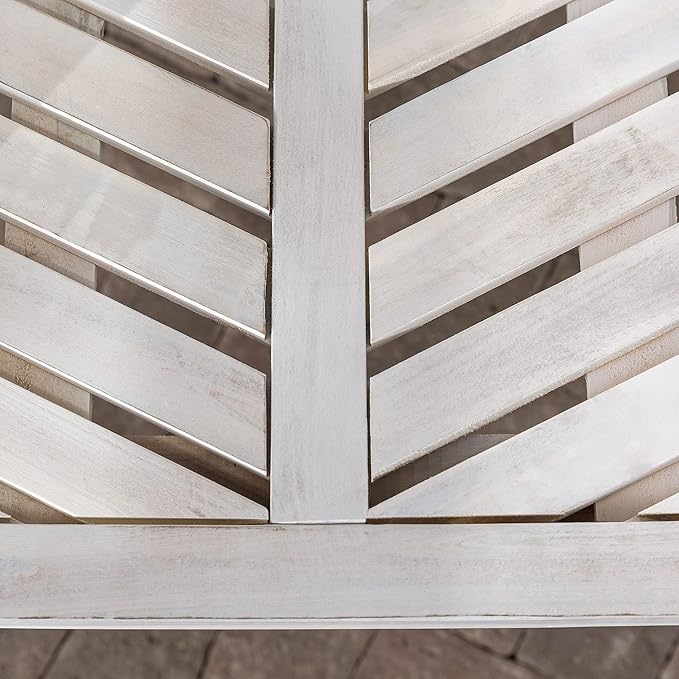 Walker Edison AZWC2VINWW Avalon Chevron Solid Acacia Wood Outdoor Chair, White Wash