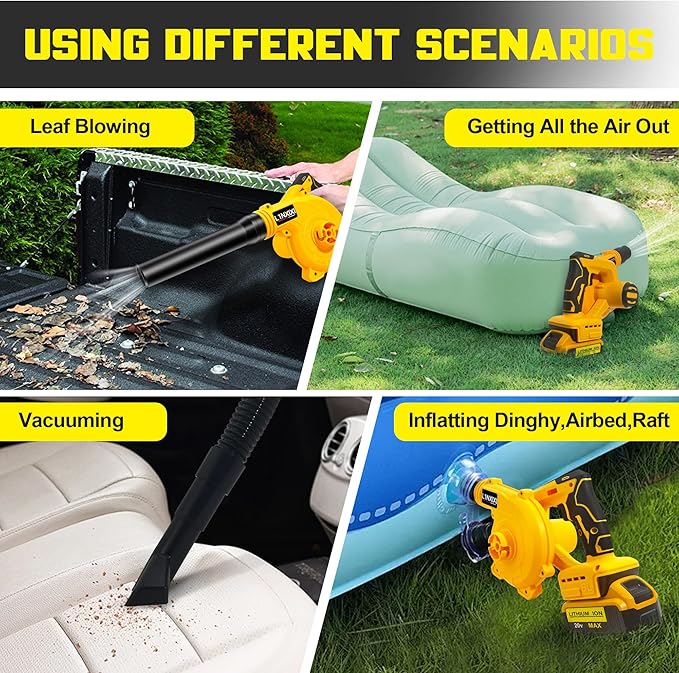 Cordless Leaf Blower for Dewalt 20V Max Battery, Jobsite Air Blower with Brushless Motor,6 Variable Speed Up to 180MPH,2-in-1 Handle Electric Blower and Vacuum Cleaner(Battery Not Included)