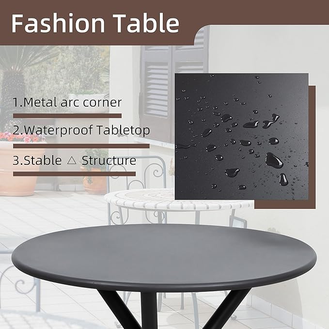Shintenchi 3 Pieces Outdoor Patio Bistro Sets, Textilene Fabric Small Patio Furniture Set, Front Porch Chairs Conversation Set with Table for Lawn, Garden, Balcony, Poolside (Black)