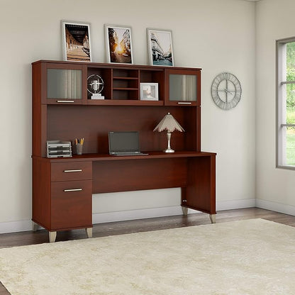 Bush Furniture Somerset 72W Office Desk with Drawers and Hutch in Hansen Cherry