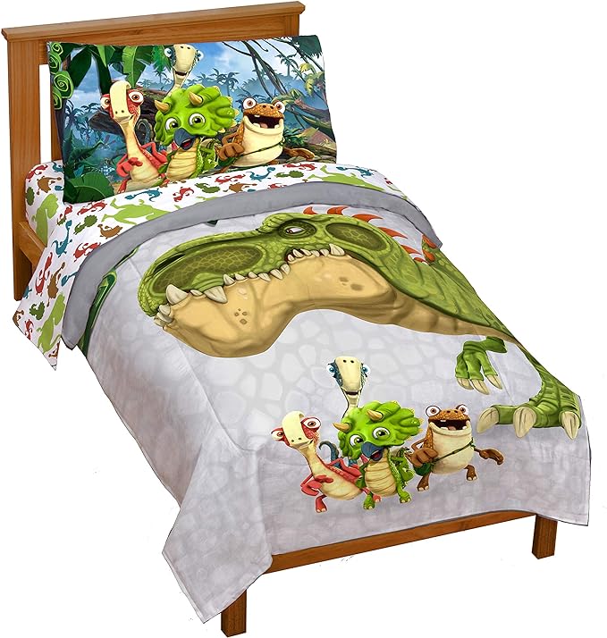 Jay Franco Gigantosaurus 4 Piece Toddler Bed Set – Bed Set includes Toddler Size Comforter & Sheet Set - Bedding Features Dinosaur Rocky, Bill, Tiny, & Mazu (Official Gigantosaurus Product)