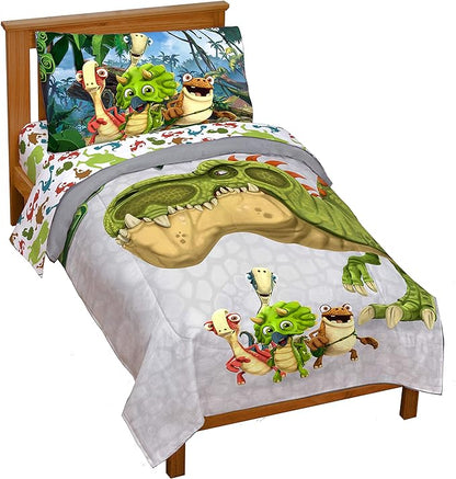 Jay Franco Gigantosaurus 4 Piece Toddler Bed Set – Bed Set includes Toddler Size Comforter & Sheet Set - Bedding Features Dinosaur Rocky, Bill, Tiny, & Mazu (Official Gigantosaurus Product)