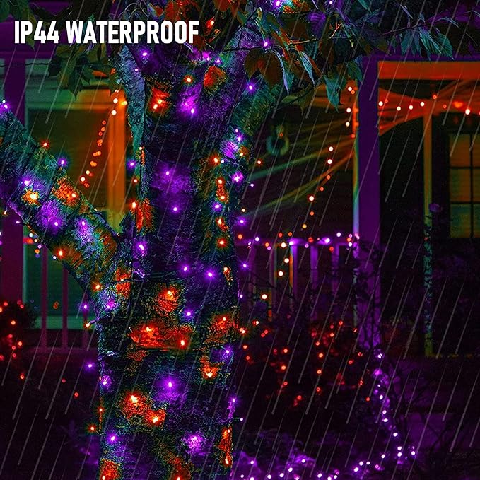 Dazzle Bright Purple and Orange Halloween Lights Battery Operated, 50 LED 16FT Waterproof Halloween Mini String Lights with 8 Modes, Halloween Decorations for Outdoor Indoor Garden Yard Party Decor