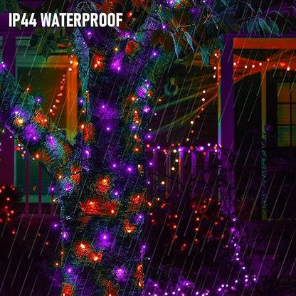 Dazzle Bright Purple and Orange Halloween Lights Battery Operated, 50 LED 16FT Waterproof Halloween Mini String Lights with 8 Modes, Halloween Decorations for Outdoor Indoor Garden Yard Party Decor