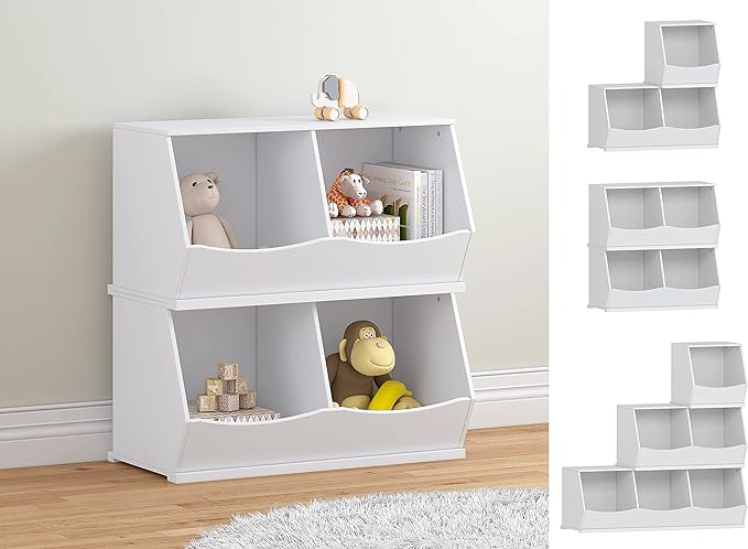 UTEX Toy Storage Organizer,Stackable Kids Toy Storage Cubby with 2 Bins,Toy Boxes and Storage for Playroom,Bedroom,Nursery School,White