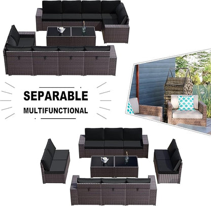 Kullavik 12PCS Outdoor Patio Furniture Set PE Wicker Rattan Sectional Sofa Patio Conversation Sets,Black