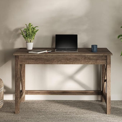 Lavish Home Writing Desk with X-Pattern Legs for Office, Bedroom, Computer, or Craft Table, 47-Inch Long, Light Tan Woodgrain