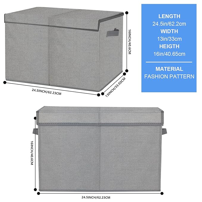 homyfort Large Toy Box Chest for Kids Boys,Collapsible Toy Bin Storage Organizer Basket with Lids for Blanket,Toys,Toddler,Nursery,Playroom (Grey)