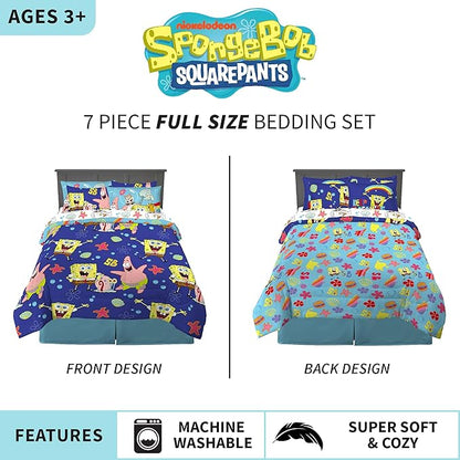 Franco Kids Bedding Super Soft Comforter and Sheet Set with Sham, 7 Piece Full Size, Spongebob Squarepants