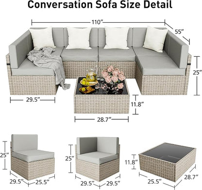 Pamapic 8 Pieces Patio Conversation Sets with fire Pit, Patio Furniture Sectional Sofa with Gas Fire Pit Table(Grey Wicker,Grey Cushions)