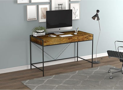 Safdie & Co. Computer Desk 49inch for Home Office and Small Spaces with 2 Drawers Brown Reclaimed Wood with Black Metal. Ideal for Writing, Gaming, Study, Work from Home.
