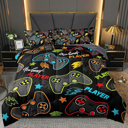 5 pieces Gamer Comforter Set for Boys Gaming bedding set Twin Size,Video Game Controller Comforter for Boys Kids Adult 3D Gamepad Microfiber Bed in A Bag Sets3011,Twin