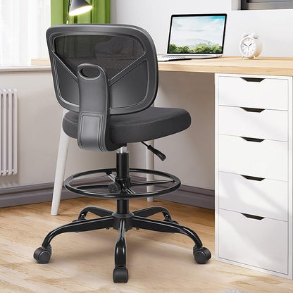 Primy Office Drafting Chair Armless, Tall Office Desk Chair Adjustable Height and Footring, Mid-back Ergonomic Standing Desk Chair Mesh Rolling Tall Chair for Art Room, Office or Home(Black)