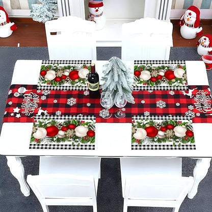 Nepnuser Black and White Gingham Christmas Placemats Set of 4 Buffalo Check Plaid Xmas Place Mats for Home Kitchen Dining Table Decoration