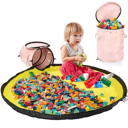 Toy Storage Basket + Play Mat for Kids Toy Chest Organizer Toy Box for Toddlers Boys Girls Kids Toy Storage Organizer Storage Bins with Lids Large Toy Box Living Room Nursery Playroom (Pink)