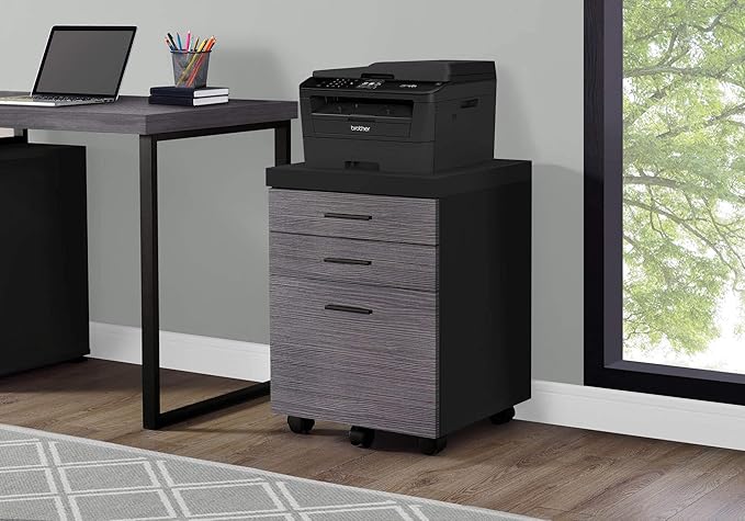 Monarch Specialties 7403, Rolling Mobile, Storage, Printer Stand, Office, Work, Laminate, Black, Grey, Contemporary, Modern Filing Cabinet-3 Drawer Castors, 18.25" L x 17.75" W x 25.25" H