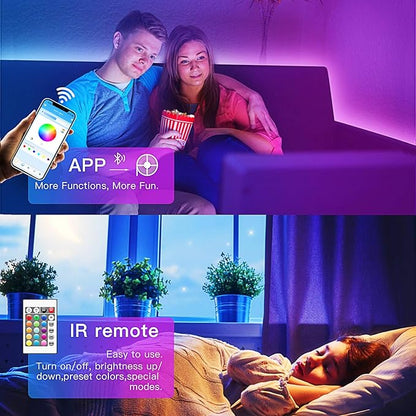 TJOY 50ft Bluetooth LED Strip Lights, Music Sync 5050 LED Light Strip RGB Color Changing LED Lights Strip with Phone Remote, LED Lights for Bedroom Kitchen TV Party TIKTOK DIY (APP+Remote +Mic)