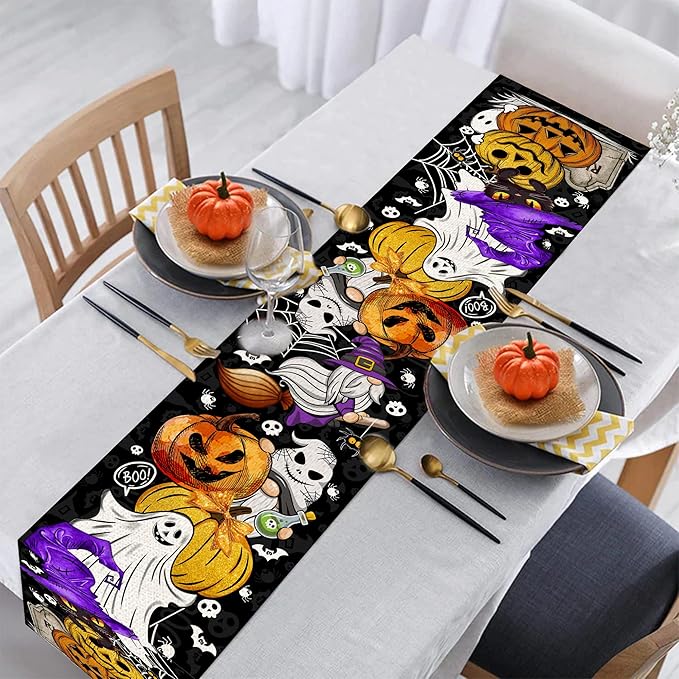 Halloween Table Runner 90 Inches Long Pumpkin Black Cat Halloween Table Runners Happy Halloween Boo Ghost Theme Decor for Kitchen Dining Table Home Party Decorations
