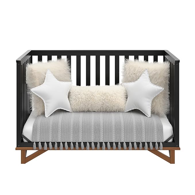 Storkcraft Santa Monica 5-in-1 Convertible Crib (Black with Vintage Driftwood) – GREENGUARD Gold Certified, Modern Design, Two-Tone Baby Crib, Converts to Toddler Bed, Daybed and Full-Size Bed