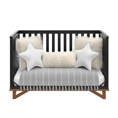 Storkcraft Santa Monica 5-in-1 Convertible Crib (Black with Vintage Driftwood) – GREENGUARD Gold Certified, Modern Design, Two-Tone Baby Crib, Converts to Toddler Bed, Daybed and Full-Size Bed