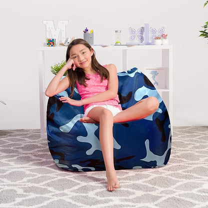 Posh Creations Structured Comfy Bean Bag Chair for Gaming, Reading and Watching TV, Coronado Chair, Nylon - Camo Blue and Light Blue