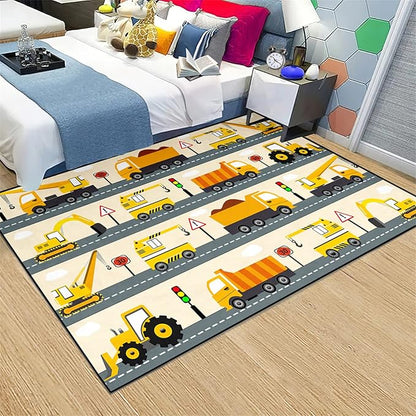 Construction Rug Car Rug Construction Rugs for Boys Room Cartoon Truck Area Rug Construction Play Mat Car Rug for Boys Room Construction Decor for Boys Room 3'×4'