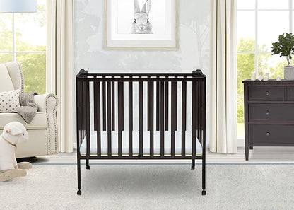 Delta Children Folding Portable Mini Baby Crib with 1.5-inch Mattress, Dark Chocolate