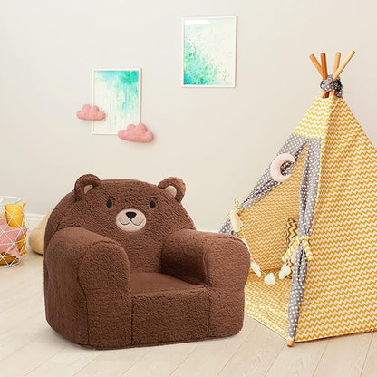 ALIMORDEN Kids Ultra-Soft Snuggle Foam Filled Chair, Toddler Cuddly Sherpa Sofa for Boys and Girls, Large Size Chair Better Support More Comfortable Experience, Caramel Bear