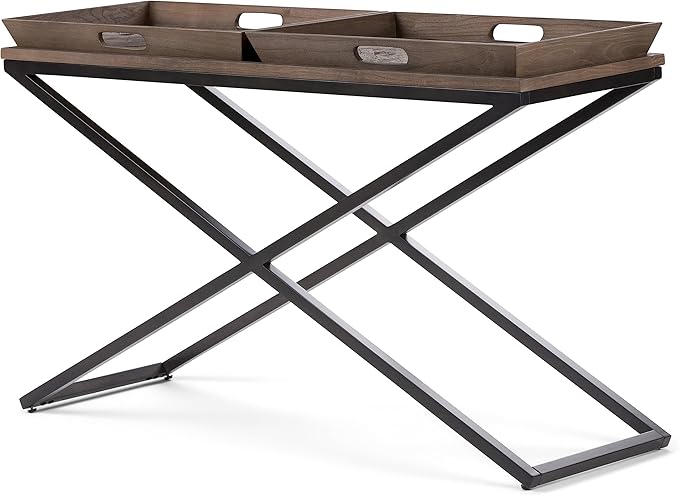 SIMPLIHOME Damien SOLID ELM WOOD 50 Inch Wide Console Table in Distressed Natural Elm, For the Living room, Entryway and Bedroom