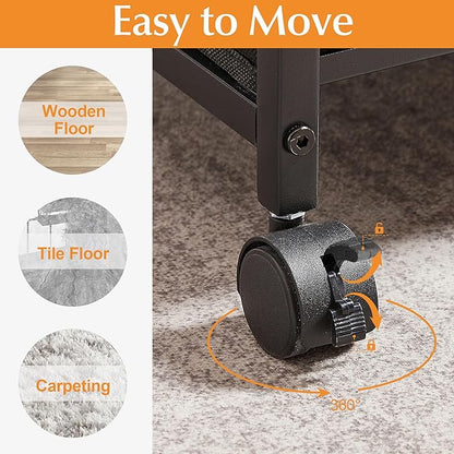 VECELO 3 Drawer Lateral File Cabinet Rolling Printer Stand with Open Storage Shelf, Fits A4 Or Letter Size, with Lockable Casters, Leather Handle, Ideal for Small Spaces, Brown+Black