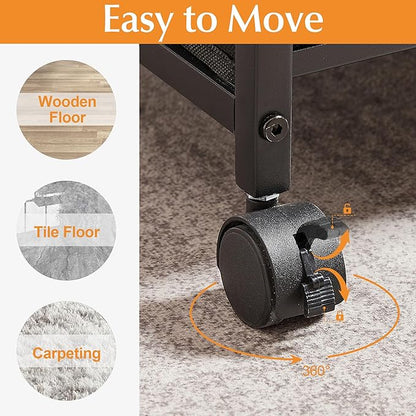 VECELO Mobile File Cabinet, Rolling Printer Stand with Open Shelf Fabric Lateral Storage Station for Home Office, Adapts Letter Size Hanging Folders, Brown, 3 Drawer