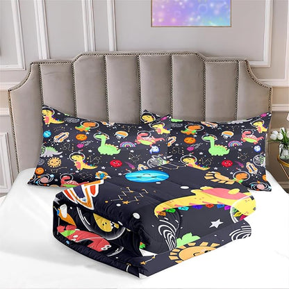 Cartoon Dinosaur Comforter Set - Boys Full Size Dinosaur Bedding Set for Bedroom Dinosaur Quilt with 2 Pillowcases for Kids Girls Boys Room Decor Lightweight Dino Comforter for All-Season, 3 Pieces