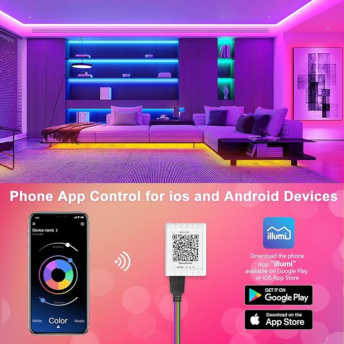 Nexillumi Led Lights for Bedroom 50ft(1 Roll of 50ft) Music Sync Color Changing Led Strip Lights Smart with Remote and App Control Built-in Mic for Party Home Room Decor Luces LED para Cuarto