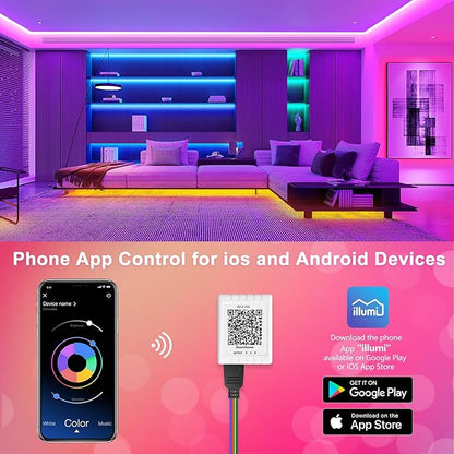 Nexillumi Led Lights for Bedroom 50ft(1 Roll of 50ft) Music Sync Color Changing Led Strip Lights Smart with Remote and App Control Built-in Mic for Party Home Room Decor Luces LED para Cuarto