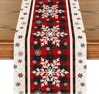 Artoid Mode Buffalo Plaid Snowflakes Christmas Table Runner, Seasonal Winter Kitchen Dining Table Decoration for Home Party Decor 13x60 Inch