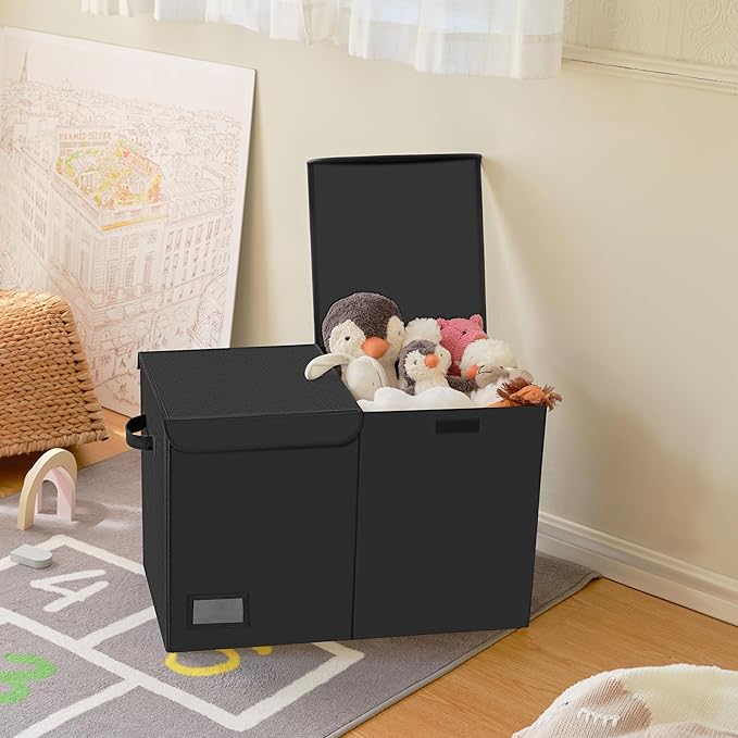 GRANNY SAYS Toy Chest with Lids, Foldable Toy Storage Organizer with Handles, Stuffed Animal Storage for Nursery Room Playroom, Living Room, Large Toy Box for Boys and Girls, Black