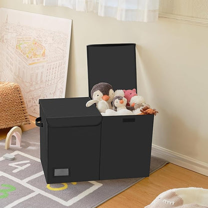 GRANNY SAYS Toy Chest with Lids, Foldable Toy Storage Organizer with Handles, Stuffed Animal Storage for Nursery Room Playroom, Living Room, Large Toy Box for Boys and Girls, Black