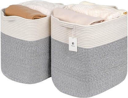 Tall Storage Bins Rectangle Basket Cotton Extra Large Toy Storage Hamper Rectangular with Handles,Decorative Blanket Laundry Basket for Living room,Dog Baskets Large Basket for Toys 2 pack