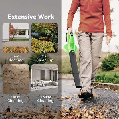Leaf Blower Cordless with 5.0Ah Battery and Charger, 135MPH 170CFM High Speed Leaf Blower with 2 Tube, 20V Electric Leaf Cleaner, Lightweight Handheld Small Blower for Car, Garden, House, Depot, Green