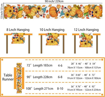 Fall Table Runner 90 Inches Long Autumn Table Runner Pumpkins Maple Leaves Gnome Fall Theme Decor for Kitchen Dining Table Home Party Decorations